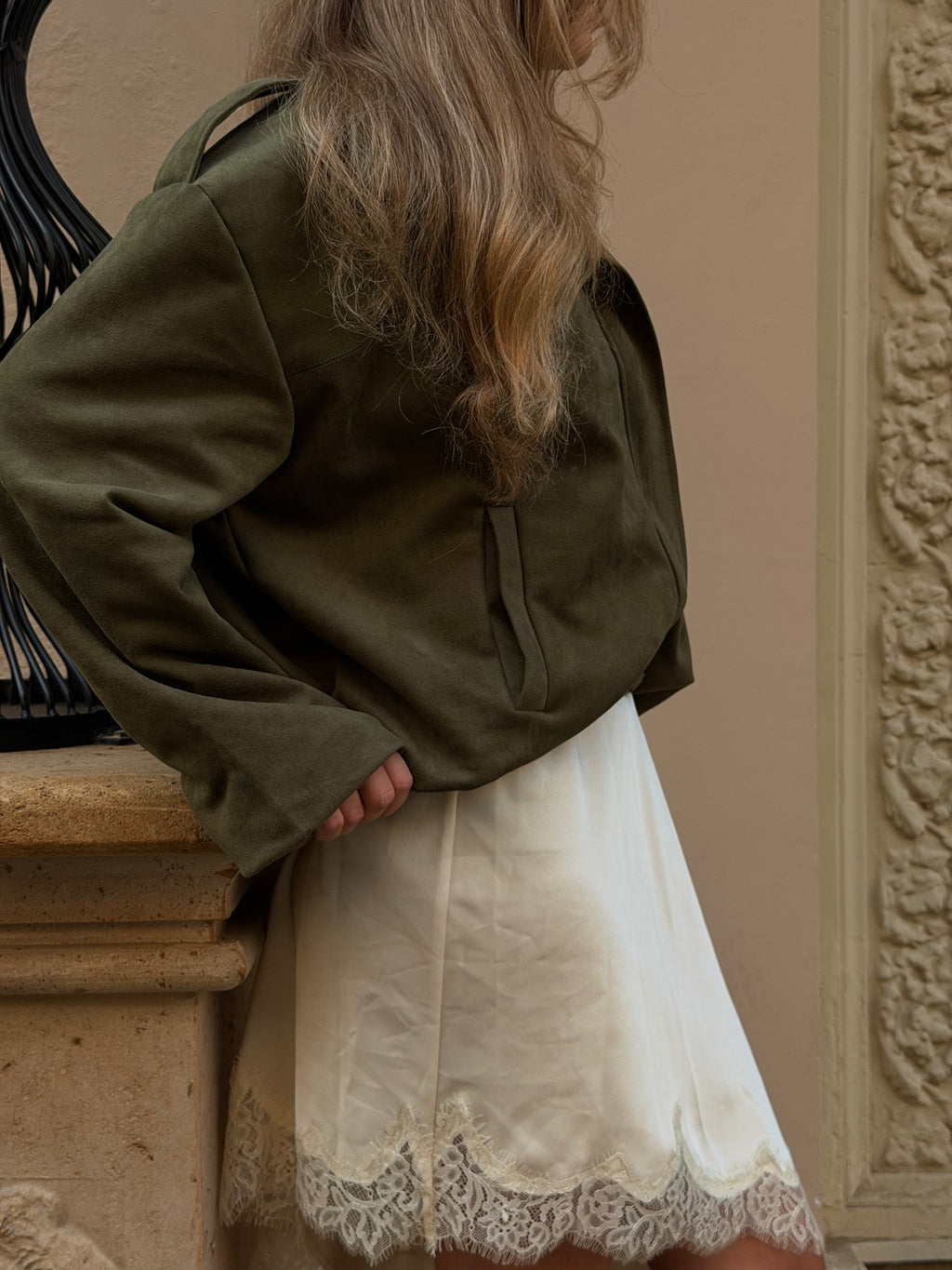 Oversized Suede Jacket in olive