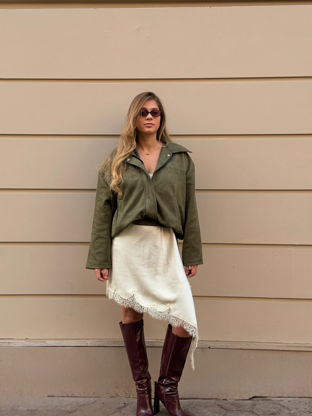 Oversized Suede Jacket in olive