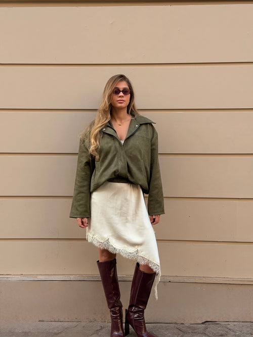 Oversized Suede Jacket in olive